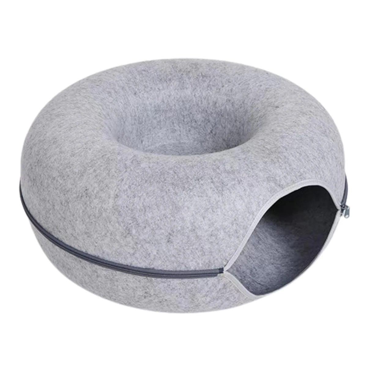 2-in-1 Donut Cat Bed & Tunnel – Cozy Felt Hideaway and Interactive Play Bed