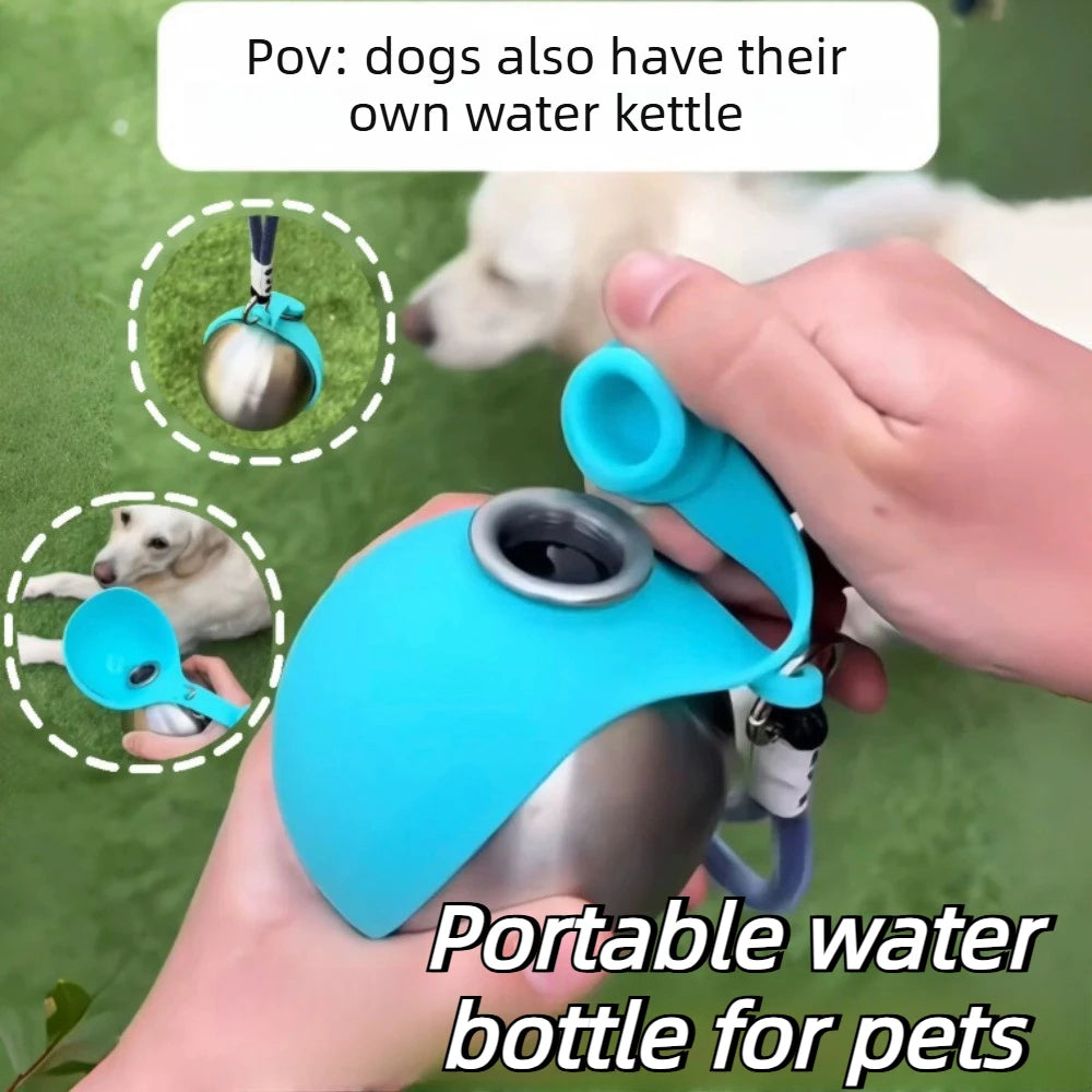 Portable Dog Water Bottle with Silicone Bowl – Leak-Proof Travel Bottle for Walks & Trips