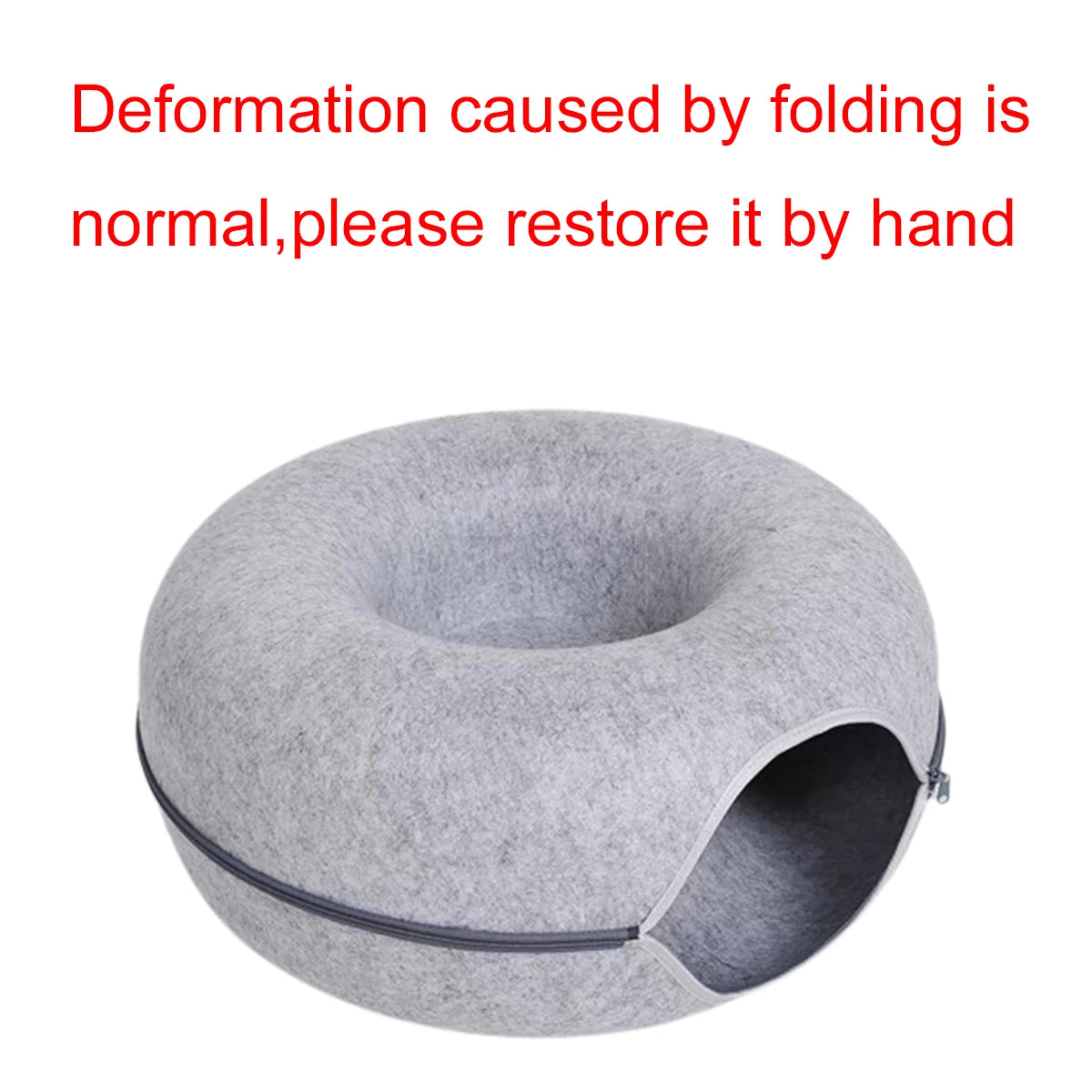 2-in-1 Donut Cat Bed & Tunnel – Cozy Felt Hideaway and Interactive Play Bed