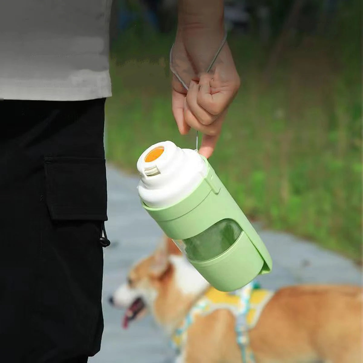 Portable Pet Water Bottle with Food Storage – Travel Feeder for Dogs & Cats