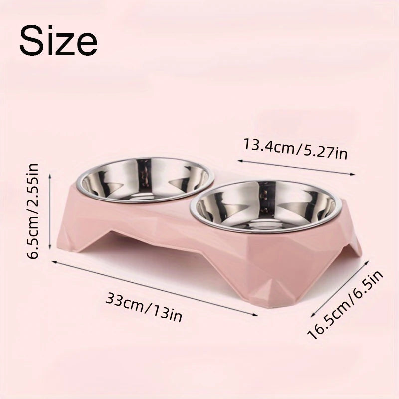 Stainless Steel Double Pet Bowl – Non-Slip Food & Water Feeder for Dogs & Cats