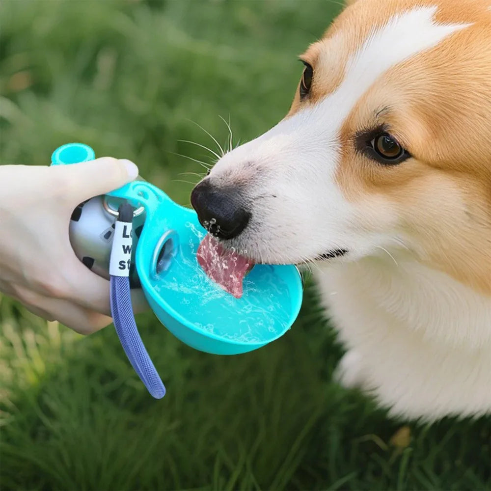 Portable Dog Water Bottle with Silicone Bowl – Leak-Proof Travel Bottle for Walks & Trips