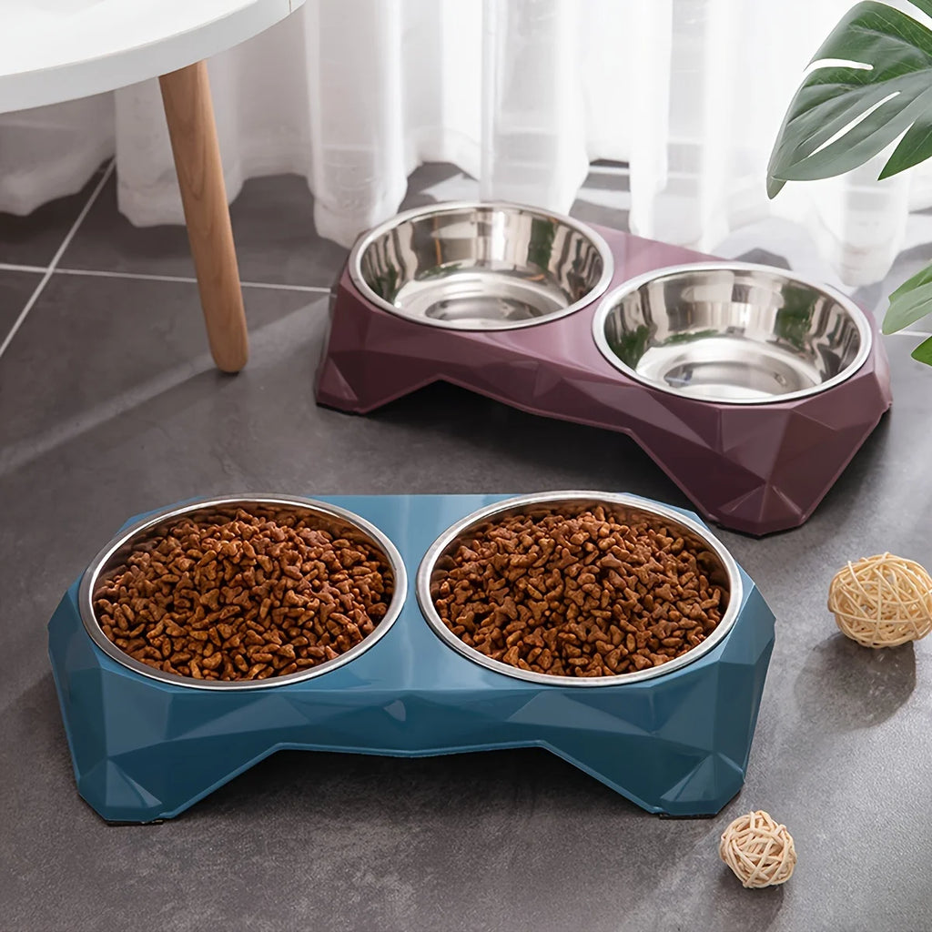Stainless Steel Double Pet Bowl – Non-Slip Food & Water Feeder for Dogs & Cats