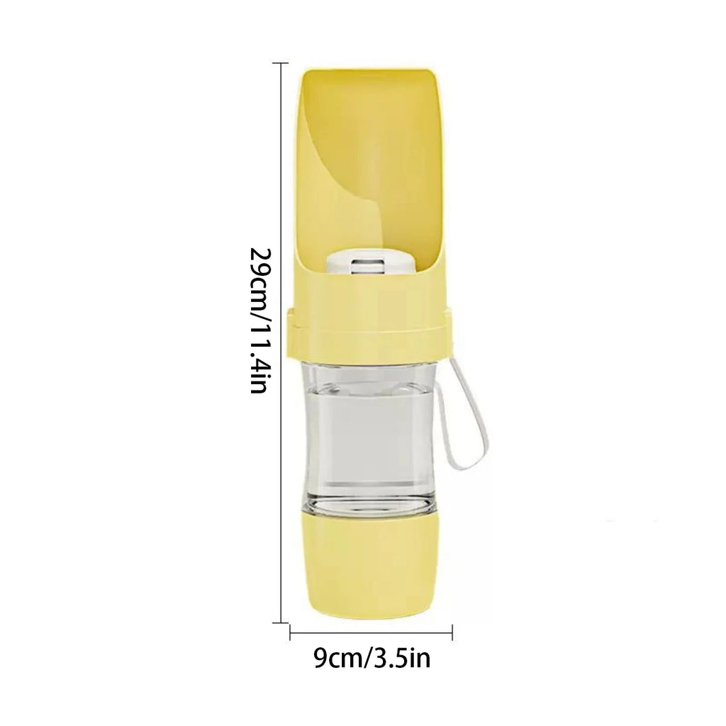 Portable Pet Water Bottle with Food Storage – Travel Feeder for Dogs & Cats