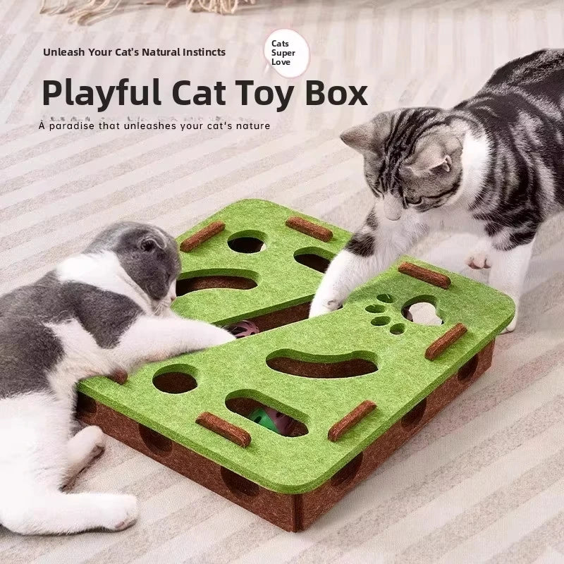 Interactive Cat Puzzle Toy – Felt Activity Box with Ball