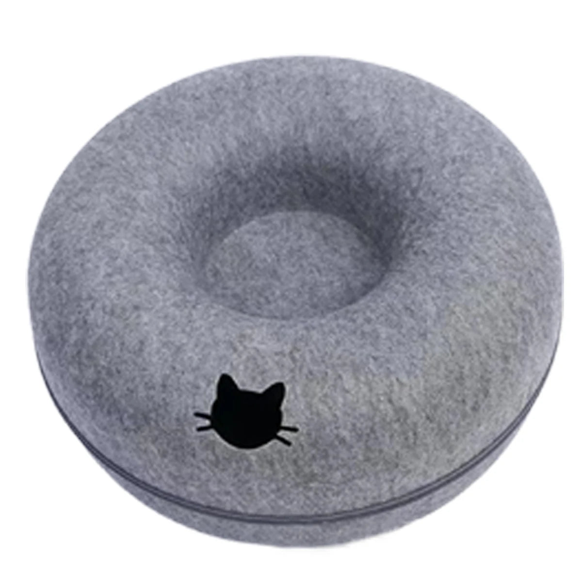 2-in-1 Donut Cat Bed & Tunnel – Cozy Felt Hideaway and Interactive Play Bed