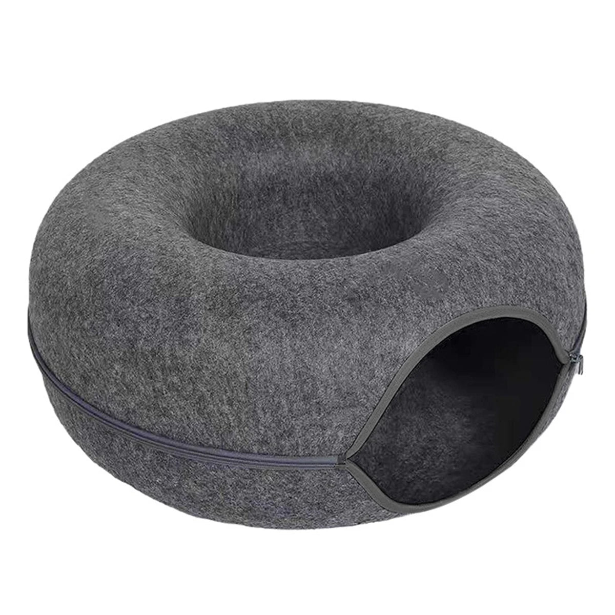 2-in-1 Donut Cat Bed & Tunnel – Cozy Felt Hideaway and Interactive Play Bed