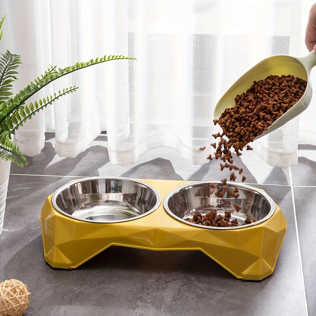 Stainless Steel Double Pet Bowl – Non-Slip Food & Water Feeder for Dogs & Cats