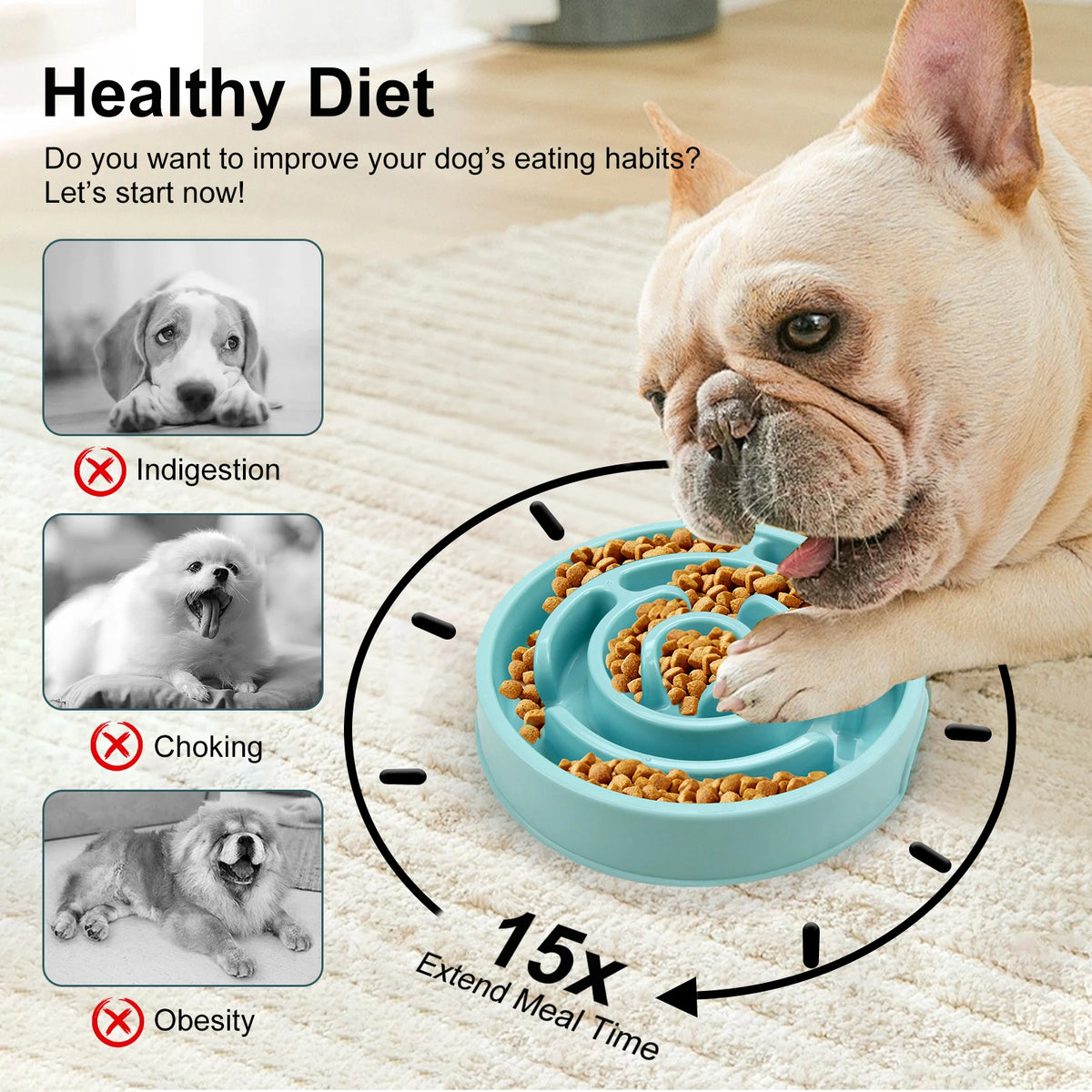 Slow Feeder Dog Bowl – Non-Slip Anti-Gulping Pet Food Bowl